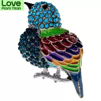 Броши в виде синей птицы со стразами для женщин, эмалированная булавка с изображением животных, новое поступление