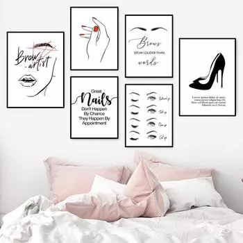 Брови, ногти, салон красоты, макияж, современная настенная живопись на холсте, скандинавская обувь для девочек, постеры и принты, декор для картин HD3153 21x30cm no frame