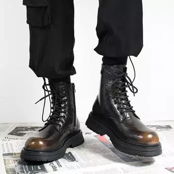 Brown Autumn and winter high top men s shoes Classic British gentleman style Leisure Outdoor Party Business office adult shoes 38 чёрный