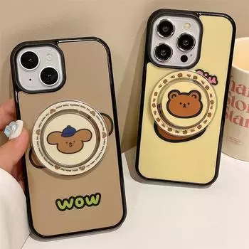 Brown Bear Khaki Dog Apple iPhone 11 Case with Magnetic Bracket, suitable for Pro Max. Ideal for females. Fits 14 and 15 models. iPhone15