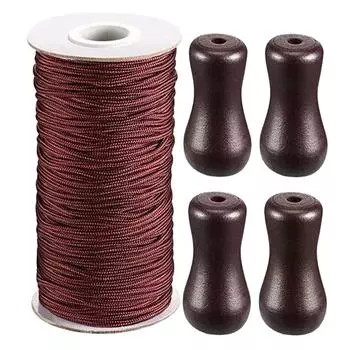 Brown Braided Lift Shade Cord 55 Yards/Roll with 4pcs Wooden Pendant Craft