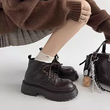 Brown British heightened platform Martin boots women s 2025 new autumn and winter retro Maillard slim short boots 35 чёрный