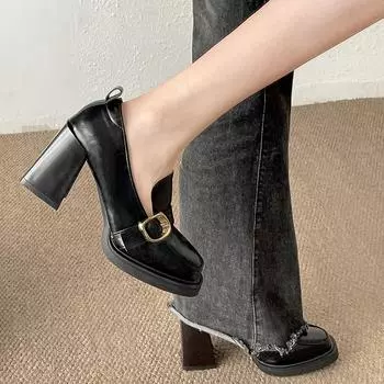 Brown British style retro platform small leather shoes women s 2025 new spring and autumn versatile skirt one-pedal loafers 35 коричневый