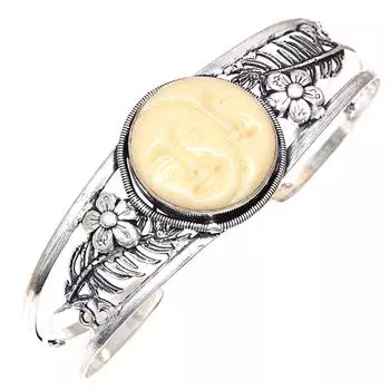 Brown Cameo Face Gemstone Ethnic Silver Jewelry Cuff Bracelets 7 Adjustable