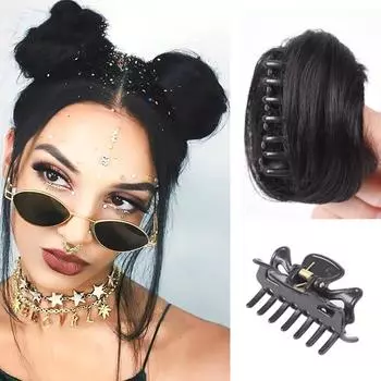 Brown Donut Roller Bun Clip-on Hair Bun Synthetic Hair Hairpiece Claw Hair Bun Hair Extensions Wig black brown-Straight hair