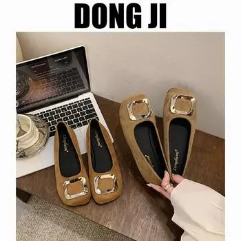 Brown grandma single shoes 2025 new suede thick heel French small leather shoes temperament shallow mouth square head single shoes are not tired 35 верблюд