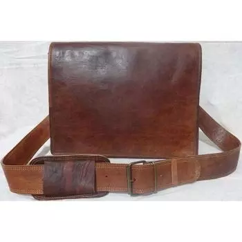 Brown Leather Messenger Bag Shoulder Laptop Bag Briefcase Men s Genuine Vintage 18 x 14 x 6 in