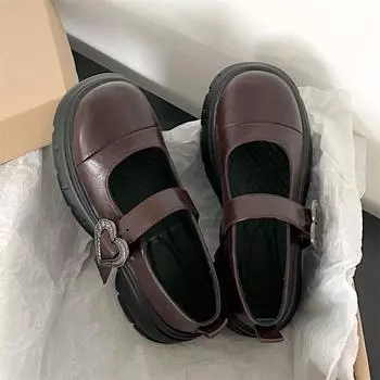 brown Lolita Shoes Women new Heart shaped buckle Mary Jane Shoes Vintage Girls Y2K JK Uniform High Heel Platform Cosplay Shoes 4.5 коричневый