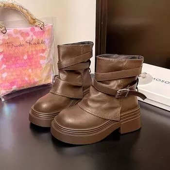 Brown Maillard platform Martin boots women s new summer single boots short boots heightening pile pants tube boots 35