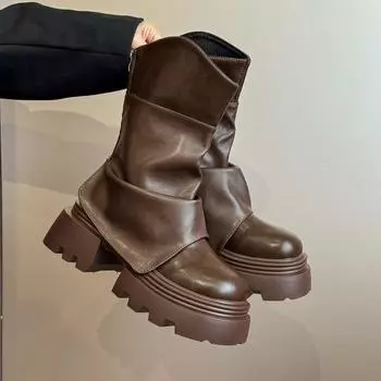 Brown Maillard platform Martin boots women s new summer single boots short boots heightening pile pants tube boots 35