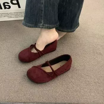 Brown Mary Jane women s shoes 2025 new spring and autumn temperament shoes Xiaoxiangfeng flats French suede single shoes women 35 темно-коричневого