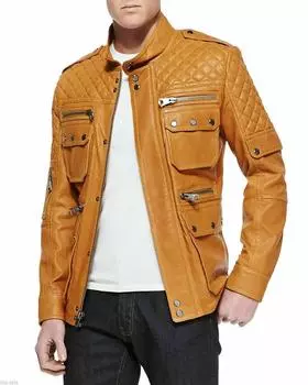 BROWN Men s Jacket Genuine Lambskin Leather Biker Motorcycle Handmade Casual XS коричневый