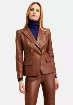 КОРИЧНЕВЫЙ классический пиджак для вечеринки из натуральной кожи ягненка, стильный женский на пуговицах S коричневый