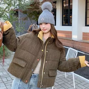 Brown Plaid Stand Collar Casual 90 White Duck down Jacket Women s Winter 2024 New Arrival Short Man Best Selling Curry S