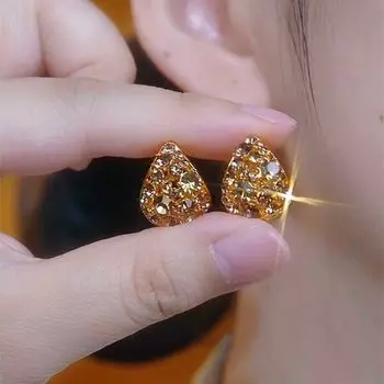 Brown Pockets Ear Clip New Arrival Earrings Female Elegant Drop-Shaped Crystal Zircon Earrings Stylish All-Match Simple Earrings Curry