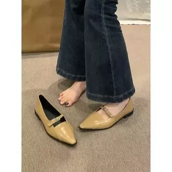 Brown pointed single shoes women s shoes spring and autumn 2024 new commuting versatile light mouth one pedal soft flat bottom ladyshoes 35 абрикосовый