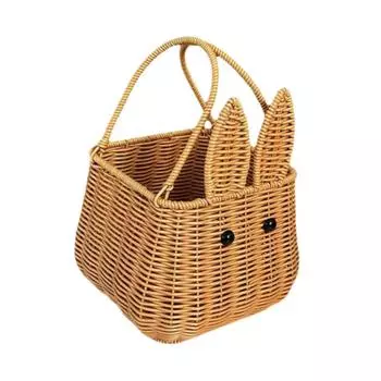 Brown Rattan Hand-Woven Carrying Basket PP Craft Storage Basket Durable Fruit Basket Restaurant Double-handed