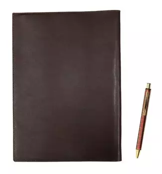 Brown recycled cowhide B5 book and notebook cover and a thick metal lattice ballpoint pen set in (NQ30K) straight-knock double-anodized