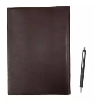 Brown recycled cowhide B5 book and notebook cover with black metal point ballpoint pen set (T23-B5-005C-WZ13-B) чёрный
