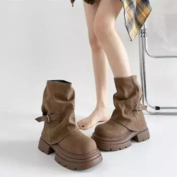 Brown retro platform Martin boots women s 2025 new British style autumn and winter explosion heightening Maillard boots 35 чёрный