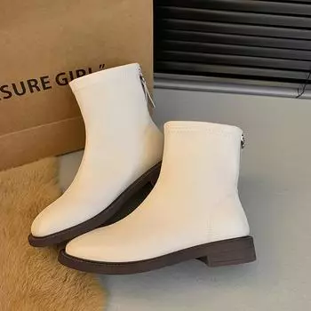 Brown short boots women s winter 2024 new velvet boots flat-bottomed versatile Martin boots winter soft leather thin boots 35