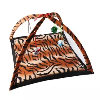 Brown Tiger Shape Foldable Multi-Function Bed For Cats - Beautiful And Adorable Soft Fleece Folding Toy Mat Bed