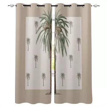 Brown Tropical Plant Coconut Tree Blackout Curtains For Living Room Bedroom Printed Window Treatment Drapes Home Decor W135 x H60cm