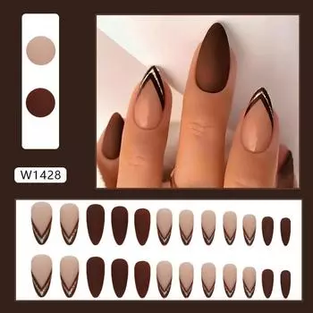 Brown Wearing Nail Highlights White Almond Style European American Nails Fake