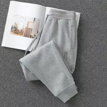 Brown Winter New Loose Large Thick Sweatpants Light gray 2XL
