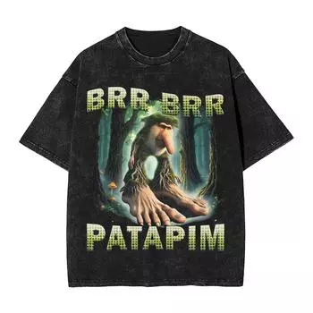 Брр Брр Патапим Забавный Итальянский Мем Про Мозговую Гниль Мерч Выстиранная Футболка Мужская Женская Уличная Одежда Хип-Хоп Футболки Летние Футболки S