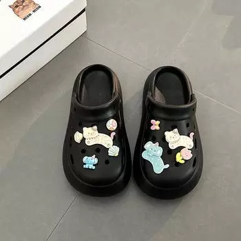 [BRSO] туфли-дырки с котенком, женские летние новые, на толстой подошве, с увеличением роста, нескользящие, пляжные, с сумкой-головой, шлепанцы 36-37