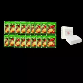 BRU Кофе Растворимый кофе в пакетиках | Растворимый кофе в порошке, пакетик | Пакетик растворимого кофе | Упаковка из 72 шт. | и мягкие бумажные салфетки премиум-класса | Упаковка из 100 шт.