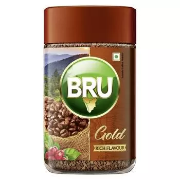 Bru Gold | Премиальный сублимированный кофе | Ощутите насыщенный вкус кофе | Ароматный растворимый кофе | 100 грамм | Порошок | Стеклянная бутылка