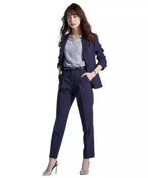 Брючный костюм Брючный костюм Длина пиджака зауженный и горизонтальный эластичный Respie Navy Stripe 15 [Nissen] [Женский костюм] (Индивидуальный пошив + 9/10 брюки) (вертикальный