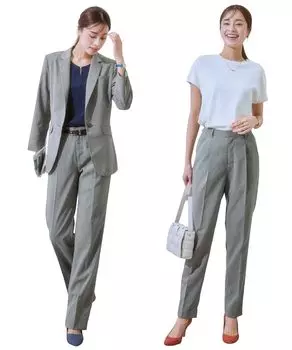 Брючный костюм для лета функциональный материал приталенный пиджак комплект прямые брюки зауженные большие размеры серый вереск 11 [Nissen] женский, 3 предмета (куртка + +