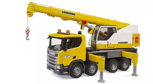 Bruder 03571 Scania Super 560R Liebherr Автокран с модулем света/звука жёлтый