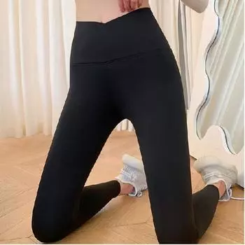 Брюки акулы с перекрестной талией и подъемом бедер, облегающие штаны для йоги с высокой талией Барби M чёрный