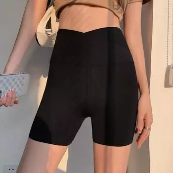 Брюки акулы с перекрестной V-образной талией, женская верхняя одежда, шорты с высокой талией, тонкие пикантные брюки Барби, велосипедные брюки, антибликовые нижние брюки S