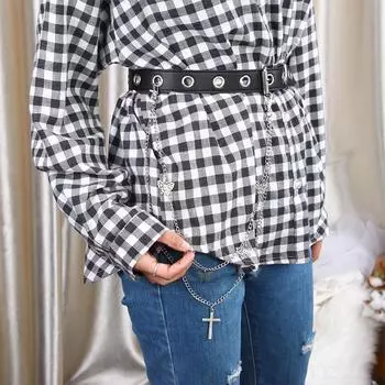 Брюки бабочка длинные серебристый цвет хип-хоп цепочка на живот цепочка на талию брюки ремень двойной слой 1xChain&1xBelt