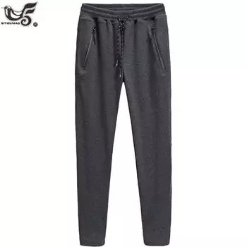 Брюки больших размеров 8xl 9xl, повседневные спортивные штаны, утепленные флисовые зимние брюки, мужские спортивные брюки, брюки для бега XL чёрный