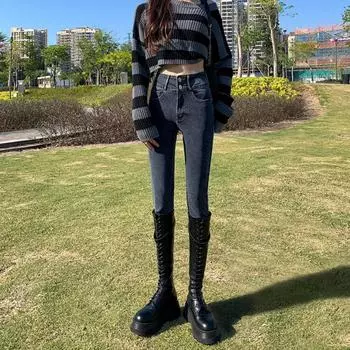 Брюки больших размеров, обтягивающие джинсы с высокой талией для женщин S