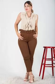 Брюки больших размеров с поясом и покрытием