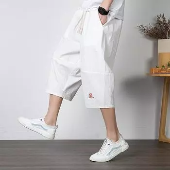 Брюки большого размера, летние мужские хлопковые высокие большие размеры, широкие льняные брюки, большие брюки для бега, мужские свободные брюки больших размеров, мужские брюки M темно-синий