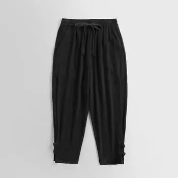 Брюки большого размера, летние мужские хлопковые высокие большие размеры, широкие льняные брюки, большие брюки для бега, мужские свободные брюки больших размеров, мужские брюки XL синий