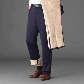 Брюки большого размера с зимней утолщенной теплой флисовой подкладкой, мужские однотонные прямые брюки, спортивная одежда, повседневные деловые брюки 29 королевский синий