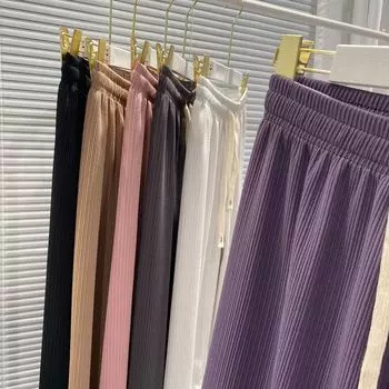 Брюки-буфы, широкие брюки с драпировкой, весенне-летние повседневные брюки прямого кроя с вытяжной веревкой, брюки-швабра average size фиолетовый