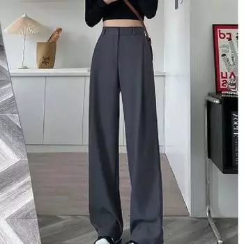Брюки цвета хаки для костюма, женские, весенне-осенние, свободные, драпированные, брюки в пол, повседневные, с высокой талией, широкие брюки S серый