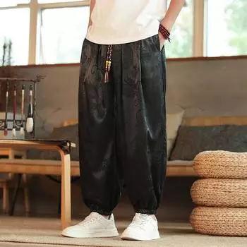 Брюки для активного отдыха мужские Lce Silk Dragon Dark Flower свободные шаровары широкие повседневные брюки мужские M чёрный