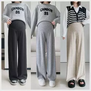 Брюки для беременных с высокой талией и широкими штанинами - осенне-зимняя смесь кашемира L