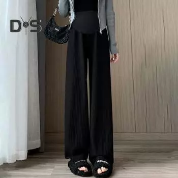 Брюки для беременных с высокой талией на резинке, прямые широкие длинные брюки, однотонные тонкие брюки, одежда для беременных M белый